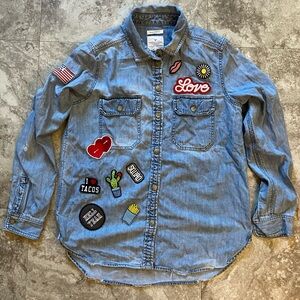 American Eagle Outfitters Blue Jean Jacket with Patches